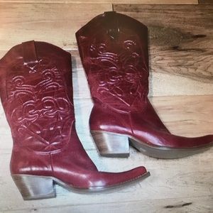 Red High Noon Leather Cowboy Boots Size 9